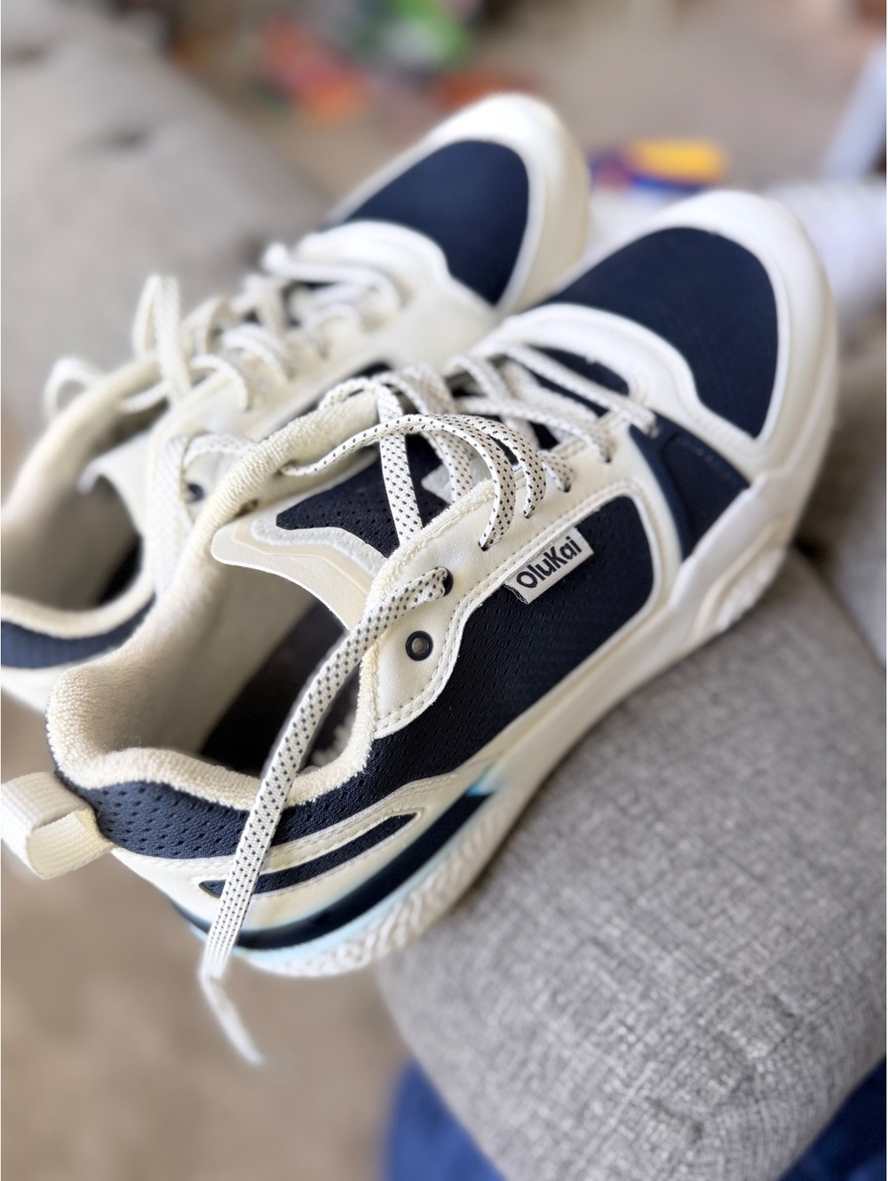 Olukai Men's Navy and White Athletic Sneakers Size 10
